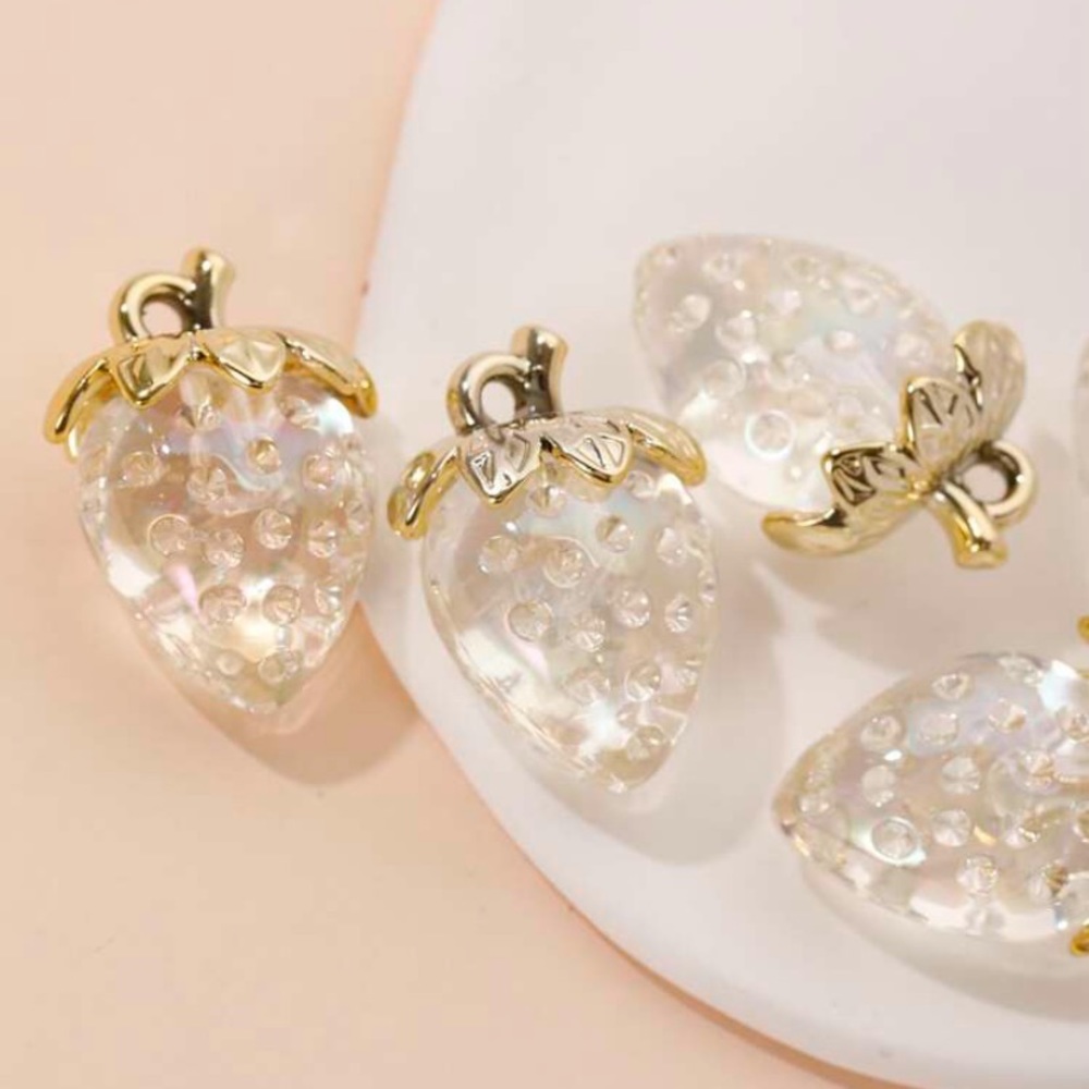 5pcs High Gloss Iridescent Translucent Strawberry Shape Pendant For DIY Jewelry